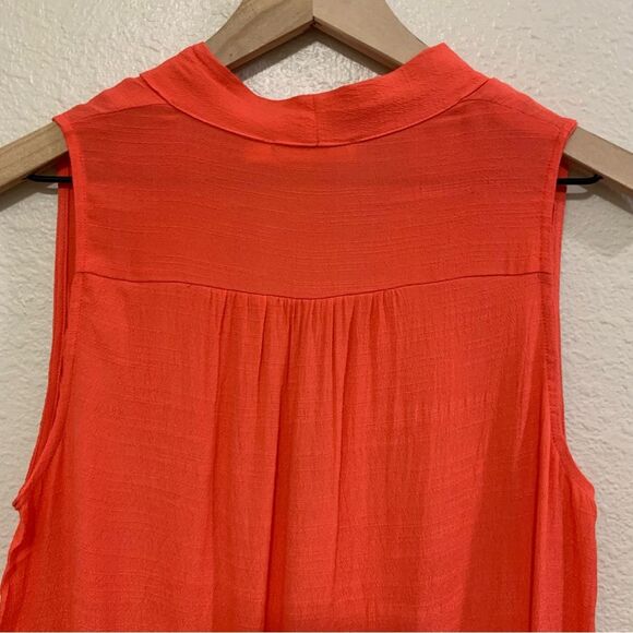 LUSH HIGH LOW TOP WOMENS SMALL  NEON ORANGE SURPLICE SLEEVELESS V NECK BLOUSE. - Picture 5 of 11